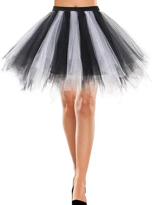Produktbild von Retro Tutu Tüllrock Petticoat 50er Vintage Ballett Bausch Tanzkleid, Kurz Prom Kleid, Schwarz+Weiß