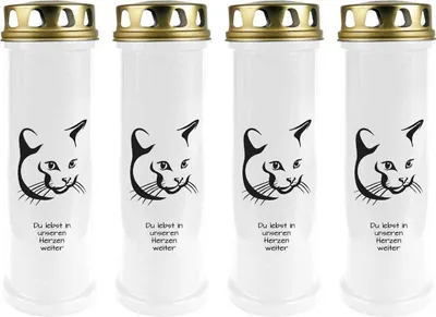 Produktbild von Grabkerze Weiß 4er Pack, Brenndauer: 100 Stunden ( je Kerze ), Motiv: Katze 4