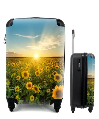 Produktbild von MuchoWow® Koffer Handgepäck Trolley Rollkoffer Kleine Reisekoffer mit 4 Rollen - Sonnenuntergang - Blumen - Sonnenblume - Horizont - Landschaft - Cabin Size < 55x40x23 cm & 55x40x20 cm - Fotokoffer - Kabinenkoffer - Boardgepäck - Reise-Box - Reisekoffer - Reisegepäck - Koffer mit Bild - Trolley für Kinder
