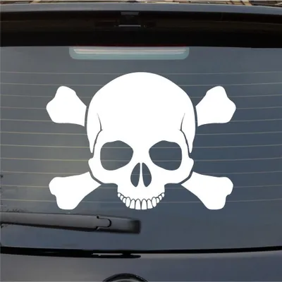 Produktbild von Heckscheibenaufkleber Totenkopf Skull Pirat Tod Car PKW 51x37 cm Weiss Matt Auto Aufkleber Sticker