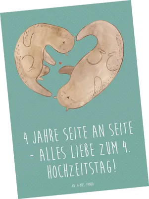 Produktbild von Mr. & Mrs. Panda Postkarte 4. Hochzeitstag Seidenhochzeit - Meeresbrise - Geschenk, Ehejubiläum, Heiraten, Geschenke, Grußkarte, Fotokarte, Ansichtskarten, Postkarten