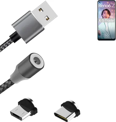Produktbild von K-S-Trade Hochwertiges Magnet-Lade-kabel Sync-Kabel Daten-Kabel für Oppo Reno6 Z 5G mit USB-Typ-C-Anschluss und Micro-USB-Anschluss 2A bis zu 480mbps