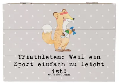 Produktbild von Mr. & Mrs. Panda Box Triathlon Helden 22 x 15 cm - Grau Pastell - Geschenk, Laufen, Sportart, Sportler, Teamsport, Ausdauer, fotobox, Truhe, geschenkkiste, holz, Sport
