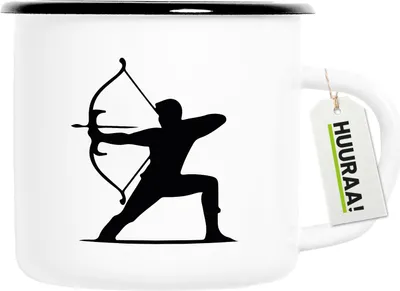 Produktbild von Huuraa Emaille Tasse Bogenschießen Silhouette 300ml Vintage Campingbecher Geschenkidee
