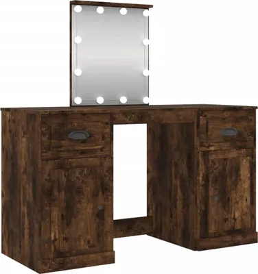 Produktbild von vidaXL Schminktisch mit LED-Leuchten Räuchereiche 130x50x132,5 cm