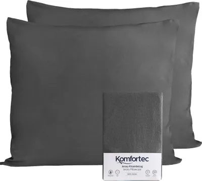 Produktbild von Komfortec 100% Baumwolle Kissenbezüge 2er Set 60x70 cm, Superweicher Premium Jersey Kopfkissenbezug 150 g/m², Kissenhülle, Anthrazit