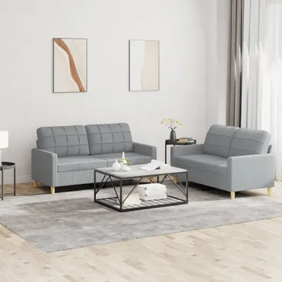 Produktbild von ZMH 2-tlg. Sofagarnitur mit Kissen Hellgrau Stoff