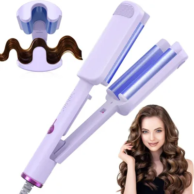 Produktbild von Lockenstab 32mm Welleneisen für Haare,3-fach Barrel Beach Waves Große Wellen,Einstellbare Temperatur (160°C-220°C), Hitzeschutz & Reisesicherung