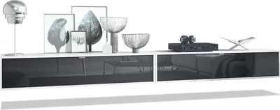 Produktbild von Vladon 2er-Set TV Board Lana 140,  Germany, Lowboards je 140 x 29 x 37 cm mit viel Stauraum, Korpus in Weiß matt, Fronten in Schwarz Hochglanz | Große Farbauswahl