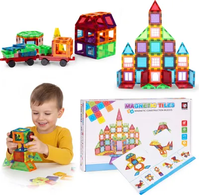 Obrázok produktu pre Magnetické stavebné kocky 106 dielov – kreatívna stavebnica s kolieskami pre deti 3+