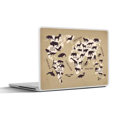Produktbild von MuchoWow® Laptop Aufkleber Sticker Cover Weltkarte - Tiere - Braun 36.5x27.5 cm - Laptop-Sticker