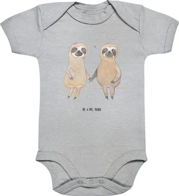 Produktbild von Mr. & Mrs. Panda Strampler Baby Faultier Pärchen 1. - 3. Monat - Heather Grey - Geschenk, Babybody kurzarm, Verliebt, Beziehung, babykleidung body, Liebe