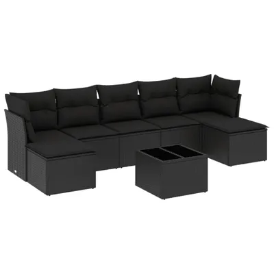 Immagine prodotto di vidaXL Set di divani da giardino a 8 pezzi con cuscini in rattan nero