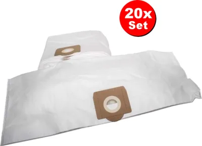 A set of white vacuum cleaner bags with brown connectors, presented on a white background.