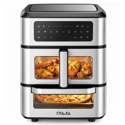 Produktbild von 15L Heißluftfritteuse & Ofen, 2 Zonen, 8L Körbe + 7L Schublade, 9-in-1: Vorheizen, Pommes, Pizza, Dörren, Hähnchen, Kuchen, Fisch, Gemüse, Steak,Sync