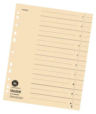 Produktbild von Original Falken 10er Pack Trennblätter. Germany. Aus Recycling-Karton für DIN A4 hellchamois Trennlaschen Trennblätter Ordner Register Kalender Blauer Engel