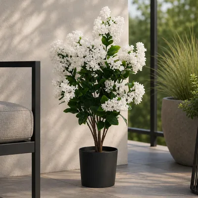 Produktbild von Künstlicher Flieder MCW-Q87, Kunstflieder Dekopflanze Kunstbaum Kunstpflanze, Outdoor Polyethylen 64x35x35cm weiß