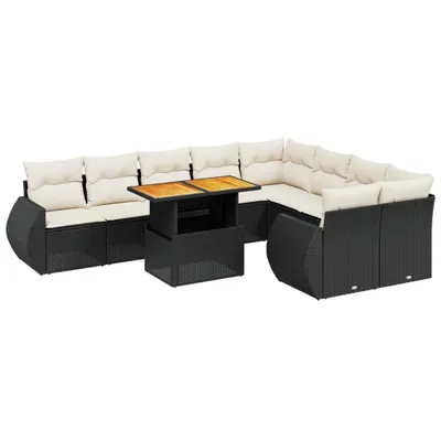 Produktbild von vidaXL 10-tlg. Garten-Sofagarnitur mit Kissen Schwarz Poly Rattan