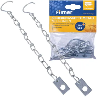 Image de 2 chaînes de sécurité de 24 cm avec crochets + plaque de fixation pour remorques automobiles