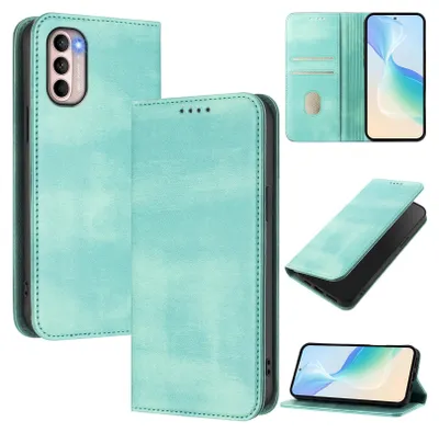 Obrázek produktu pro Pouzdro pro Motorola Moto G31/Moto G41, vintage kožené pouzdro s RFID ochranou, přihrádkami na karty, stojánkem Tyrkysový