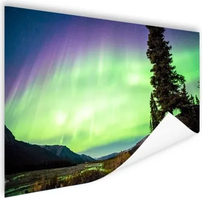 Produktbild von MuchoWow® Poster Nordlichter - Baum - Berg - Natur 90x60 cm - Schlafzimmer