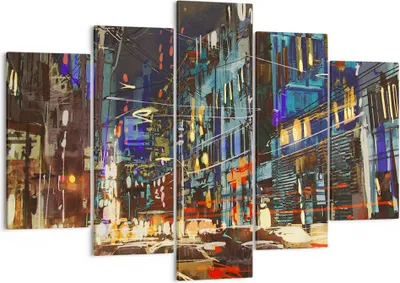 Produktbild von Bild auf Leinwand - Leinwandbild - Stadt Nacht Straße - 150x100cm - Wand Bild - Wanddeko - Leinwanddruck - Bilder - Kunstdruck - Wanddekoration - Leinwand bilder - Wandkunst - EA150x100-3787