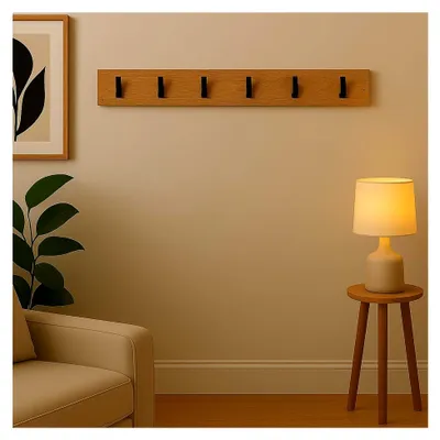 Produktbild von Garderobenpaneel Eiche Artisan/Schwarz mit 6 Kleiderhaken 100 x 15 cm Wandgarderobe