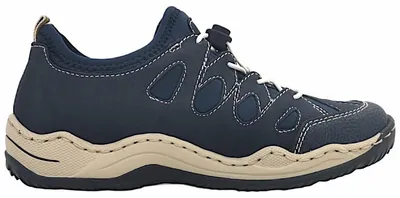 Imagen del producto de Zapatos de mujer Rieker Wildebuk/Namur/Scuba. Zapatos planos, tipo zapatillas o pantuflas, color azul, para uso casual