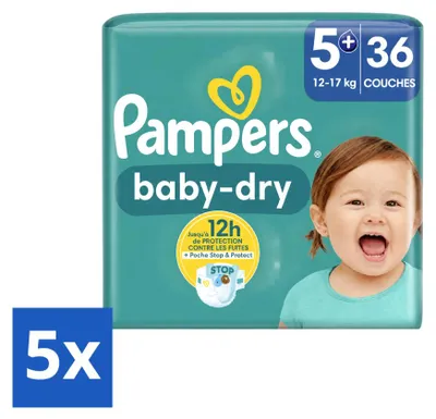 Produktbild von 5 x Pampers Baby-Dry Windeln Größe 5+ (12-17 kg) - Vorteilspackung - 5 Stücke