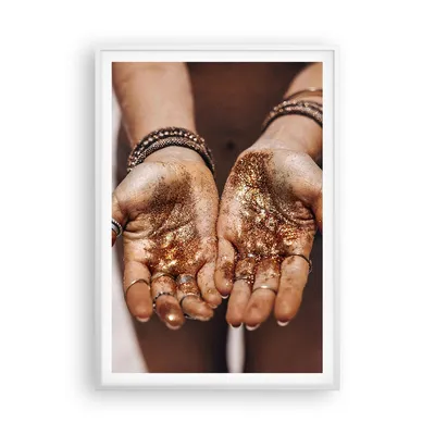 Produktbild von Gerahmtes Poster - Weißer Rahmen - Hände Strand Gold - 70x100 cm - Wand Bild - Wanddeko - Wandbilder - Kunstposter - Wandposter - Bilderrahmen - Bilder - Kunstdruck - Wanddekoration - P2WPA70x100-5055