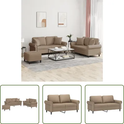 Produktbild von The Living Store 3-tlg. Sofagarnitur mit Kissen Cappuccino-Braun Kunstleder