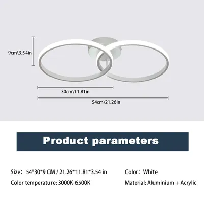 Image de Plafonnier LED à intensité variable - Télécommande - 3000–6500 K - 220 V - 2 sources de lumière - Blanc