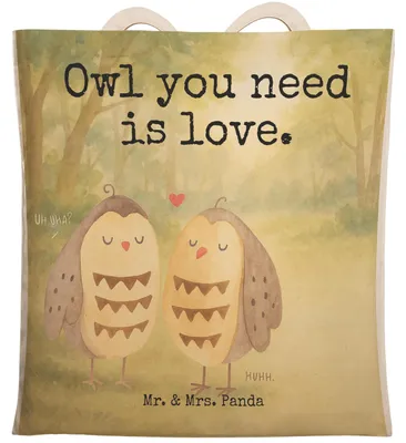 Produktbild von Mr. & Mrs. Panda Tote Bag Eulen Liebe Design - Weiß - Geschenk, Liebesspruch, Tragetasche Bedruckt, shopping, Beutel, Eule, Beuteltasche, glücklich, Tasche, Verliebt