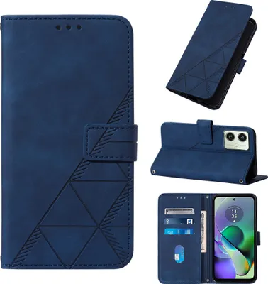 Obrázek produktu pro Flipové kožené pouzdro pro Motorola Moto G54 peněženkový design pouzdro s embosováním, držákem karet a stojánkem modré