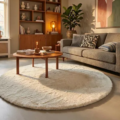 Produktbild von Volero - Hochflor Teppich Rund - Comfy Supreme Weiß - Ø 160 cm - Wohnzimmer, Esszimmer, Schlafzimmer - Ländlich, Modern, Skandinavisch
