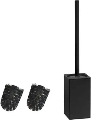 Image de Brosse de toilettes noire avec support en acier inoxydable, forme carrée