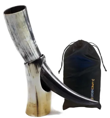 Trinkhorn mit Ständer, 33-41 cm, 300-600 ml, handgefertigt