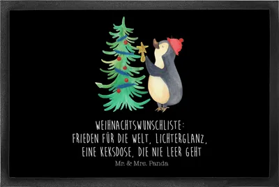 Produktbild von Mr. & Mrs. Panda Schmutzmatte Pinguin Weihnachtsbaum 50 x 75 cm - Schwarz - Geschenk, Fußabtreter, Weihnachten, Fussmatte, Bodenvorleger, fußmatte, Winter