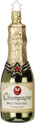 Produktbild von Christbaumschmuck Champagner Flasche Glas 12.5cm gold / grün, 1 Stück