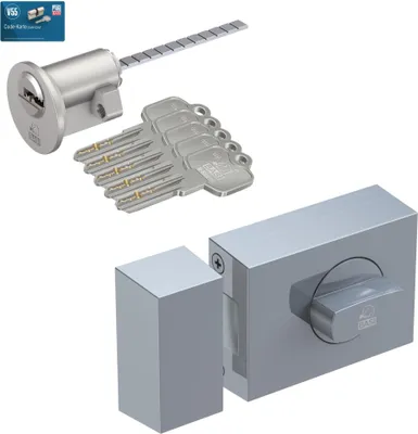 Produktbild von BASI - Türzusatzschloss mit Außenzylinder - SET - KS 500 - 60 mm - Edelstahlfarben - käntig - VB1301-0208