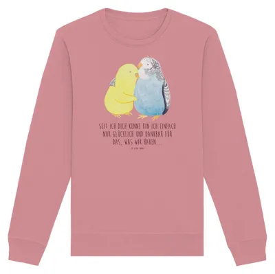 Produktbild von Mr. & Mrs. Panda Baumwoll Pullover Wellensittich Liebe Größe XL - Canyon Pink - Geschenk, Verknallt, Sweatshirt, Bio-Pullover, Pulli, Freundin, Umarmung, Sweater