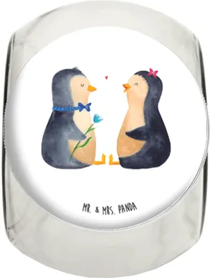 Produktbild von Mr. & Mrs. Panda Bonboniere Pinguin Pärchen XL 2000ml - Weiß - Geschenk, Frischhaltedose, Vorratsbehälter, glasbehälter, Aufbewahrungsdose, Kaffeedose, Liebe, Verliebt