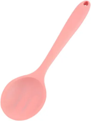 Produktbild von Rosa, antihaftbeschichteter, hitzebeständiger Silikon-Küchenlöffel zum Mischen, Umrühren und Servieren von Suppen im Alltag.