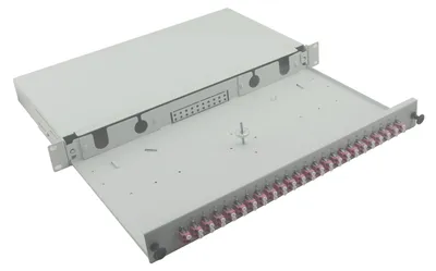 Produktbild von helos LWL 19" Breakoutbox mit 24x LC Duplex Kupplungen OM4, grau