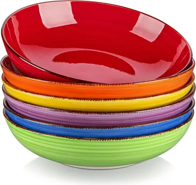 Image de vancasso Bols à soupe Faïence Set de 6 Bonita Assiettes à pâtes Spaghetti Assiette creuse Bols à pâtes Bols à ramen Saladiers 38 OZ Coloré