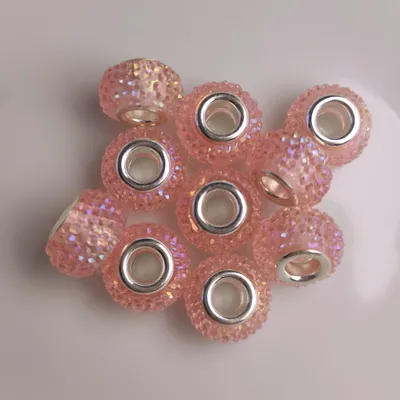 Produktbild von Großloch Spacer Charm Perlen Rondelle Bubble genoppt, 14 mm, 10 Stück, Rosa