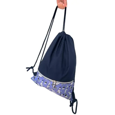 Produktbild von Beutelrucksack wasserdichte Gymbag, Sportbeutel, Turnbeutel - DOTTY – Marineblau mit gemusterter Tasche im Tierdesign