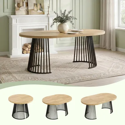 Productafbeelding van Uitschuifbare eettafel 100/138/176 × 100 cm, uitschuifsysteem met 3 standen, tafelblad van 3 cm dik MDF, ijzeren onderstel, geschikt voor 4-8 personen, in eikenhoutkleur en zwart