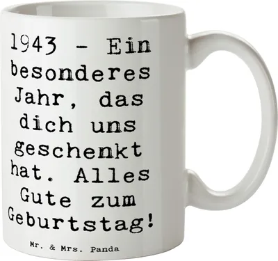 Produktbild von Mr. & Mrs. Panda Tasse Spruch 1943 Geburtstag - Weiß - Geschenk, Geburtstagsgeschenk, Kaffeebecher, Teetasse, mit, Happy Birthday, Erinnerungen, Geburtstagsgruß, Alter