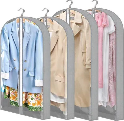 Produktbild von 4er-Set transparente Kleiderbügel mit 10 cm Seitenfalten, 127 x 60 cm und 100 x 60 cm, Reißverschluss
